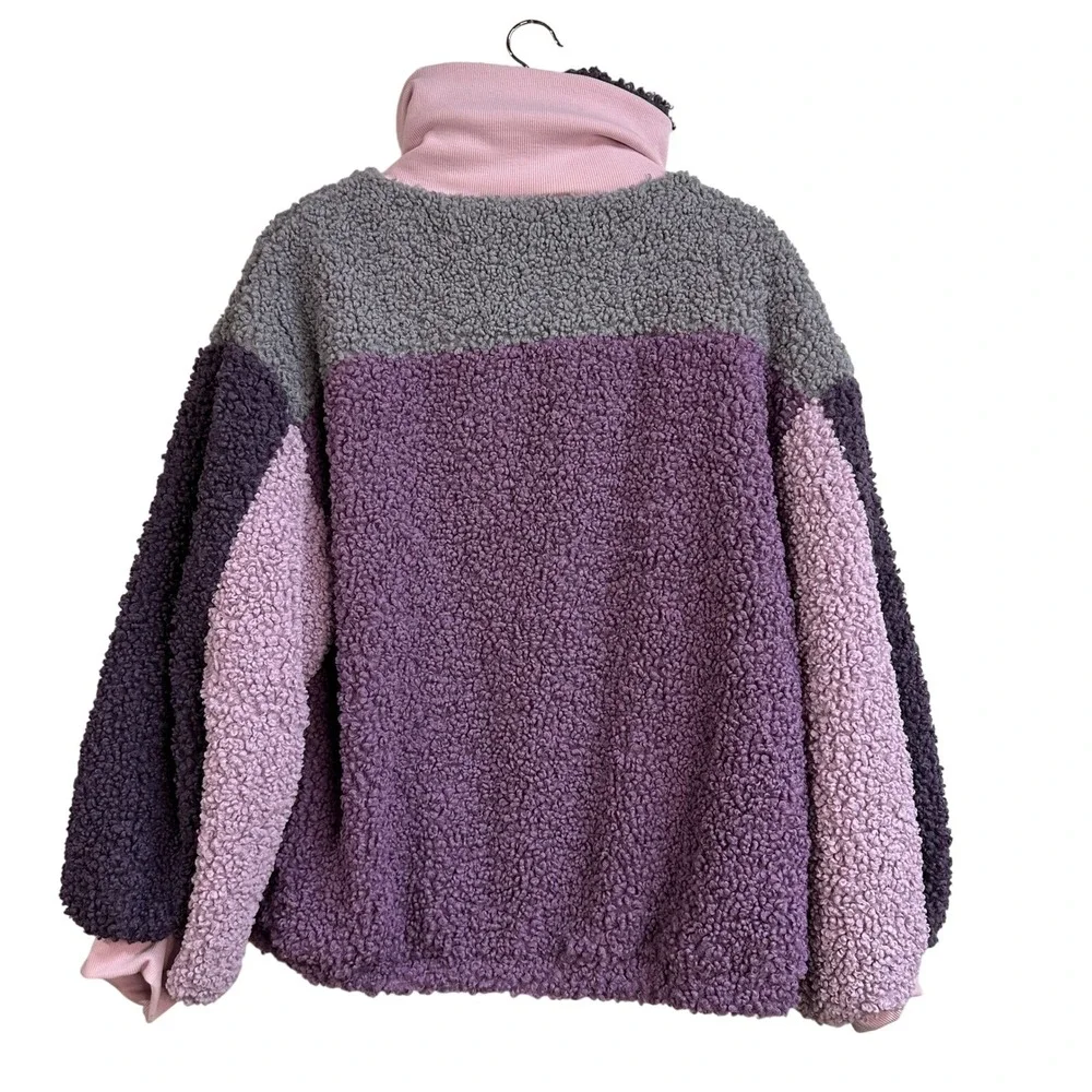 For Love & Lemons Cozy Zip Up‎ Sherpa Colorblock Fleece Jacket Womens Small NWT